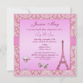 Invitation Sip & See Paris Damask Pink Poodle Baby shower (Dos)