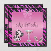 Invitation Sip & See Pink Zebra Baby shower (Devant / Derrière)