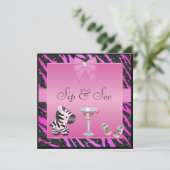 Invitation Sip & See Pink Zebra Baby shower (Debout devant)