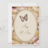 Invitation Sip & See Vintage Pearls Lace Roses Papillon (Devant)
