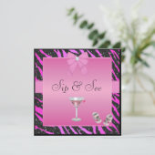 Invitation Sip & See Zebra Print Pink & Black Baby shower (Debout devant)