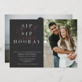 Invitation Sip Sip Hooray Black 2 Photo Engagement Party (Devant / Derrière)