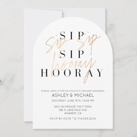 Invitation Sip Sip Hooray Black Gold Photo Couple's Shower (Devant)
