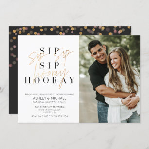 Invitation Sip Sip Hooray Black Gold Photo Couple's Shower