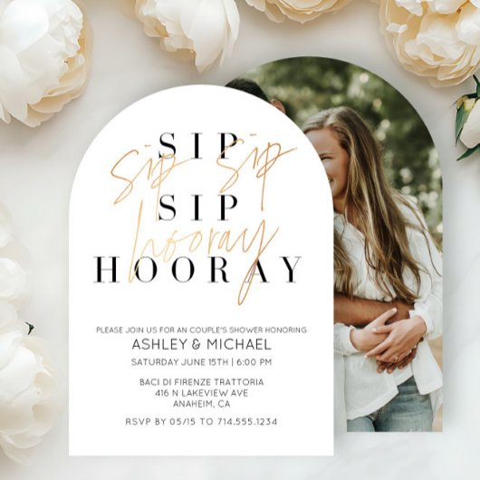 Invitation Sip Sip Hooray Black Gold Photo Couple's Shower