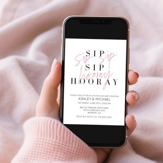 Invitation Sip Sip Hooray Black White Photo Couple's Shower
