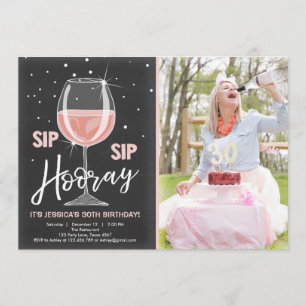 Invitation Sip Sip Hooray Chalkboard Wine Adulte Anniversaire