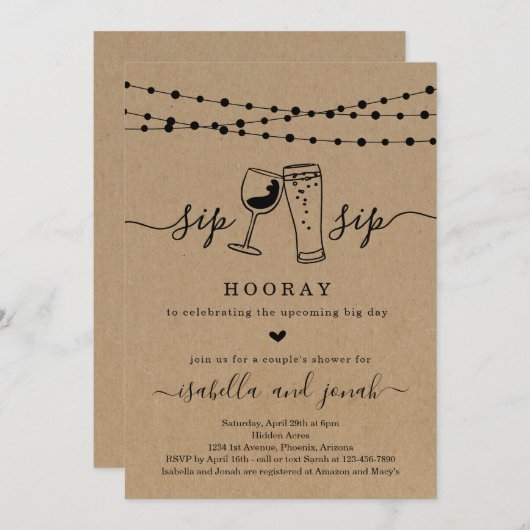 Invitation Sip Sip Hooray Couple's Shower (Devant / Derrière)