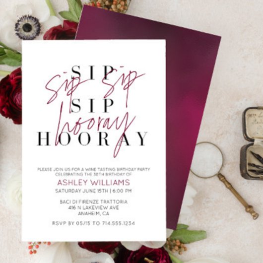 Invitation Sip Sip Hooray Dégustation De Vins Anniversaire