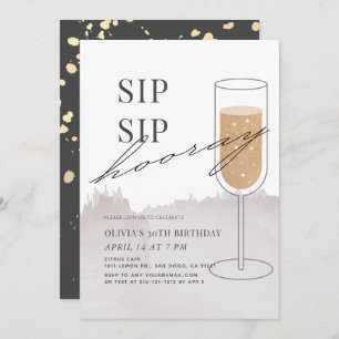 Invitation Sip Sip Hooray Gold Champagne Grey Anniversaire