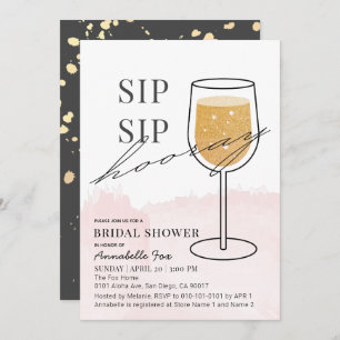 Invitation Sip Sip Hooray Gold Wine Glass Fête de l'mariée ro