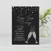 Invitation Sip Sip Hooray Moderne Noir & Blanc Citation Anniv (Debout devant)