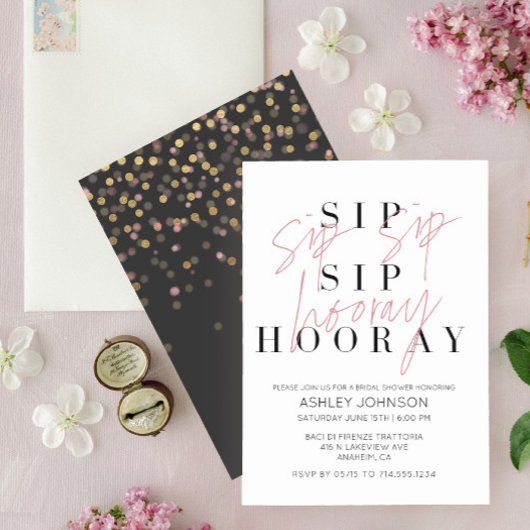 Invitation Sip Sip Hooray moderne noir blanc Fête des mariées