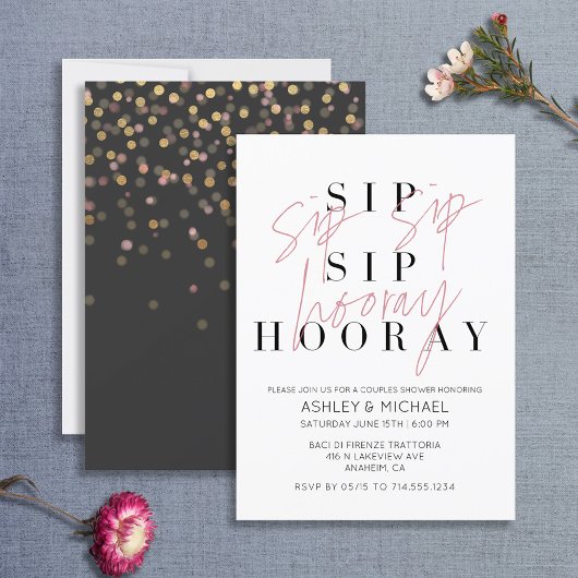 Invitation Sip Sip Hooray moderne noir blanc Fête des mariées