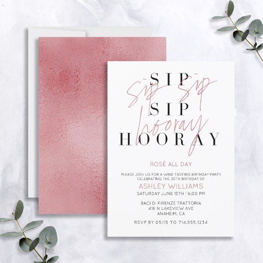 Invitation Sip Sip Hooray Rose Toute la journée Dégustation d
