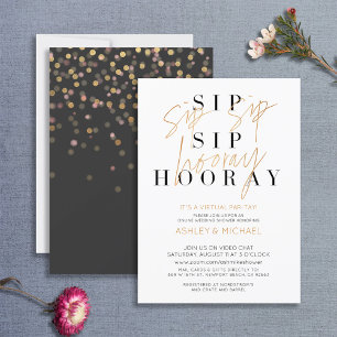 Invitation Sip Sip Hooray Simple Black Gold Virtual Douche
