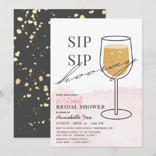 Invitation Sip Sip Hooray Verre Vin Fête des mariées virtuell