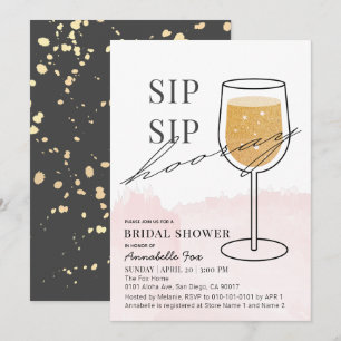 Invitation Sip Sip Hooray Vin Or Verre rose Fête des mariées