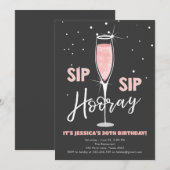 Invitation Sip Sip Hooray Vin Rose Surprise Anniversaire rose (Devant / Derrière)
