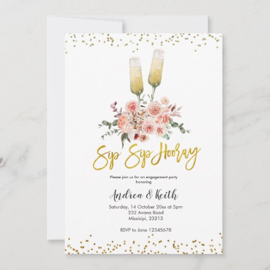 Invitation Sip Sip Hooray Wine Engagement (Devant)