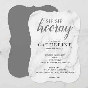 Invitation Sip Sip Hourra Marbre, Mariage Blanc & Noir