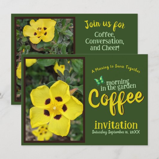 Invitation Sip Smile & Celebrate Coffee Morning in the Garden (Devant / Derrière)