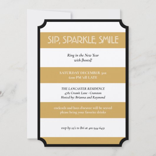 Invitation Sip Sparkle Smile Or Noir moderne fête du Nouvel A (Devant)