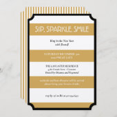 Invitation Sip Sparkle Smile Or Noir moderne fête du Nouvel A (Devant / Derrière)