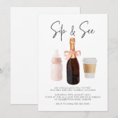 Invitation Sip & Voir Aquarelle Champagne Café Rose (Devant / Derrière)