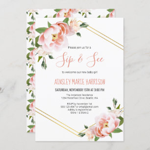 Invitation Sip & Voir Baby Girl Blush Floral Baby shower