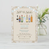 Invitation Sip & Voir Bouteilles en dentelle Burlap Blue Boy  (Debout devant)