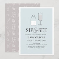 Sip & Voir Champagne Bouteille Baby shower bleu