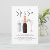 Invitation Sip & Voir Elegant Aquarelle Bleu bébé garçon (Debout devant)