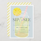 Invitation Sip & Voir Lemonade Mason Jar Baby shower bleu (Devant / Derrière)