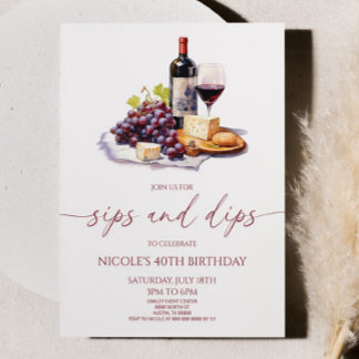 Invitation Sips et trempettes Vin rouge et fromage fête d'ann