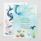 Invitation Sirène 1er Anniversaire Aquarelle Notre Petite Sir (Devant / Derrière)