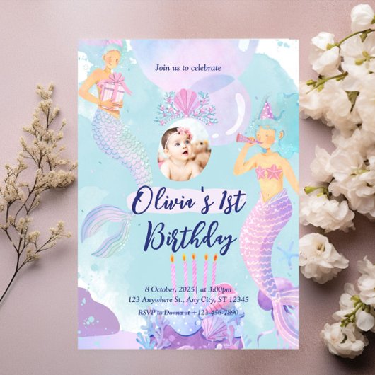 Invitation Sirène 1er Anniversaire Fête ONE der La Sirène de 