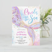 Invitation Sirène 1er Anniversaire Fête Purple Oneder Mer (Debout devant)