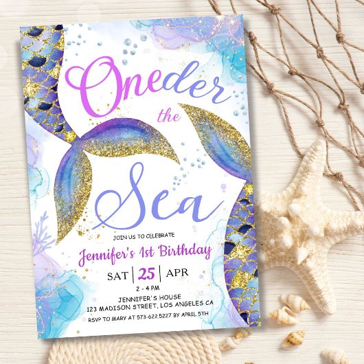Invitation Sirène 1er anniversaire fille ONE der the Sea