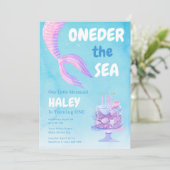 Invitation Sirène 1er anniversaire ONEder mer bleu Budget (Debout devant)