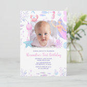 Invitation Sirène 1er anniversaire sous la mer Photo (Debout devant)