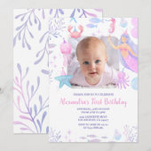 Invitation Sirène 1er anniversaire sous la mer Photo (Devant / Derrière)