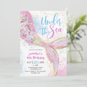 Invitation Sirène 4 Anniversaire fête rose sous la mer (Debout devant)