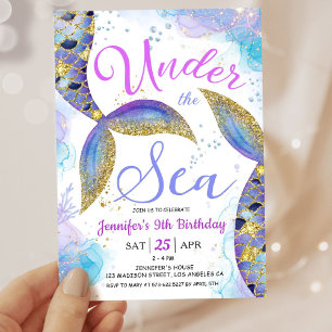 Invitation Sirène 9e anniversaire fille rose sous la mer