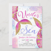 Invitation Sirène 9e anniversaire fille rose sous la mer (Devant)