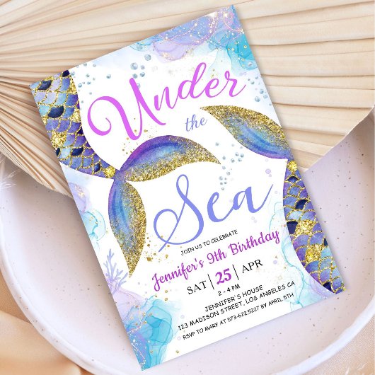 Invitation Sirène 9ème anniversaire fille sous la mer