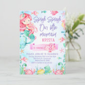 Invitation Sirène à cheveux rouges sous l'invitation d'annive (Debout devant)