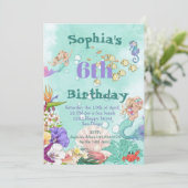 Invitation Sirène Âge Vert mignon Sous La Mer Anniversaire (Debout devant)