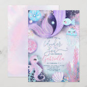 Invitation Sirène Anniversaire Animaux Sous La Mer (Devant / Derrière)