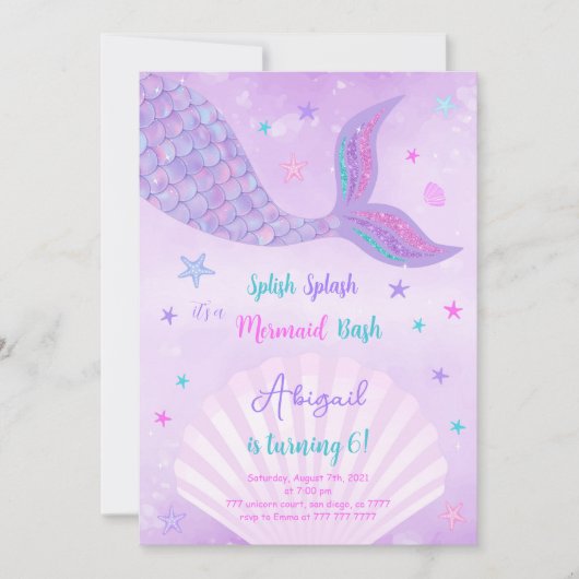 Invitation Sirène Aquarelle (Devant)